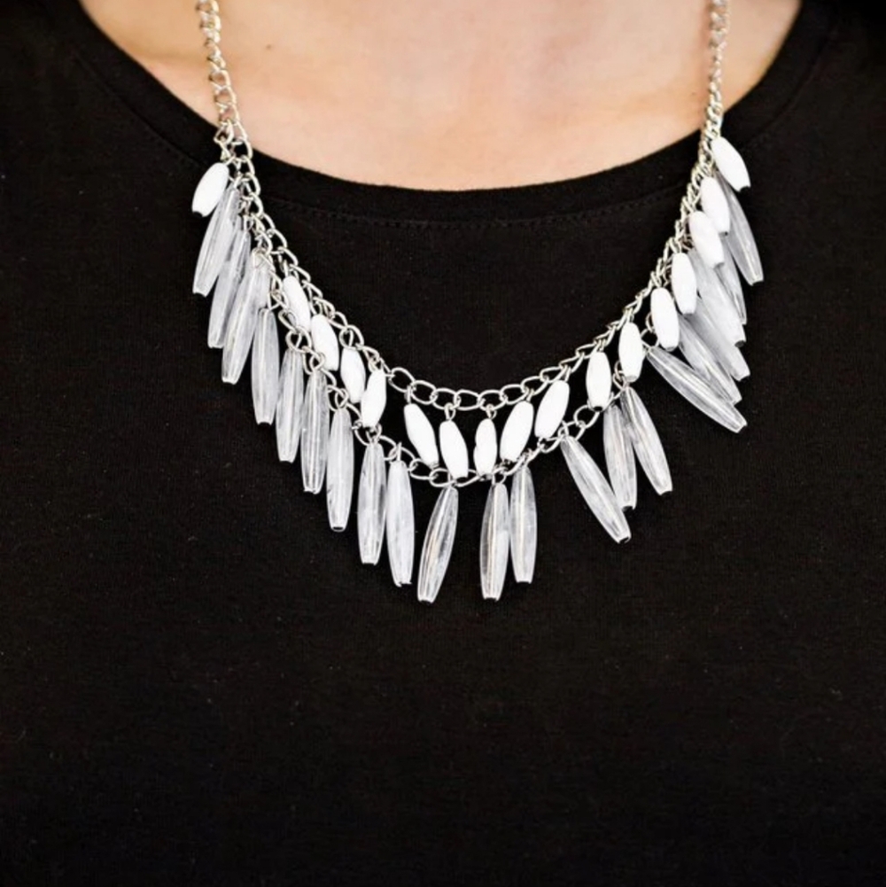 Silver Necklace with White Accents